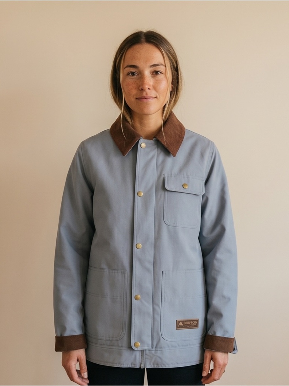 Burton Light Blue Utility Ski Jacket with Brown Corduroy Collar